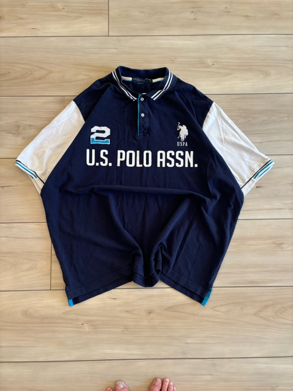 U.S. Polo Assn. Y2K Rugby Navy and White Short Sleeve Big Pony Polo